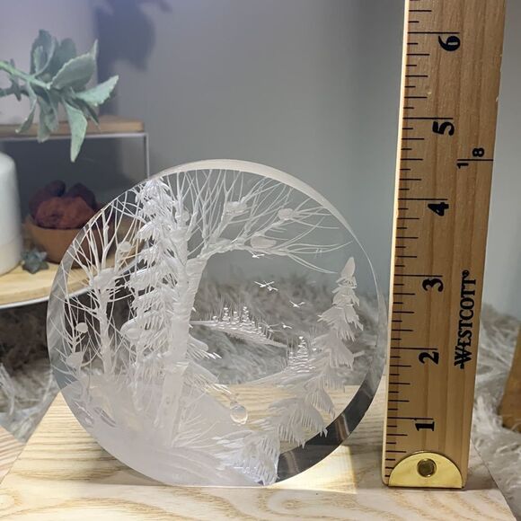 Vintage 1998 Lucite Winter Scene Reverse Carved Sculpture by Frank Albrecht FRA - Picture 12 of 16